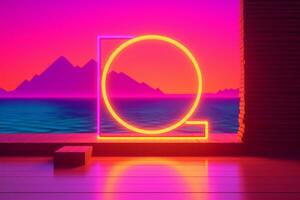 3d machen von ein Neon- Sommer- Landschaft Hintergrund generativ ai foto