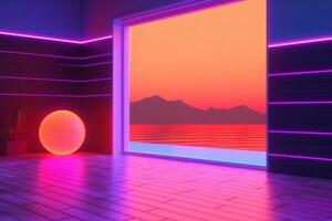 3d machen von ein Neon- Sommer- Landschaft Hintergrund generativ ai foto