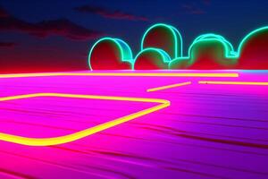 3d machen von ein Neon- Sommer- Landschaft Hintergrund generativ ai foto