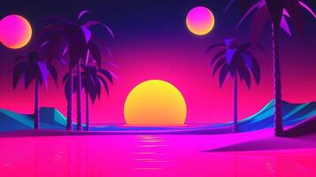 Neon- tropisch Synthwave Thema 3d abstrakt Hintergrund generativ ai foto