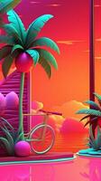 Neon- tropisch Synthwave Thema 3d abstrakt Hintergrund generativ ai foto