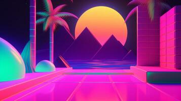 Neon- tropisch Synthwave Thema 3d abstrakt Hintergrund generativ ai foto