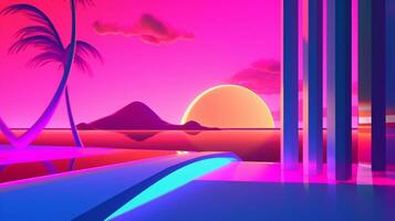 Neon- tropisch Synthwave Thema 3d abstrakt Hintergrund generativ ai foto