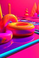 Neon- tropisch Synthwave Thema 3d abstrakt Hintergrund generativ ai foto