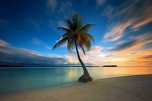 Palme Baum gegen ein Ozeanlandschaft Hintergrund generativ ai foto