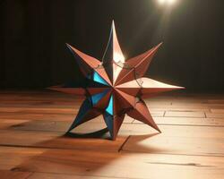 ein 3d Modell- von ein Star auf ein hölzern Fußboden generativ ai foto
