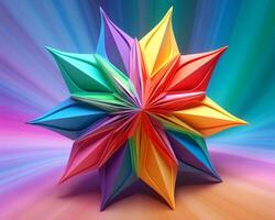 ein bunt Origami Star auf ein bunt Hintergrund generativ ai foto
