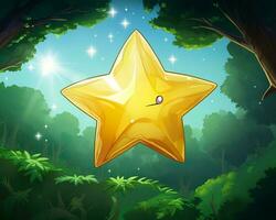ein golden Star im das Wald mit Bäume und Bäume generativ ai foto