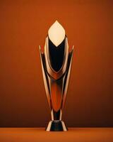 ein golden Trophäe auf ein Orange Hintergrund generativ ai foto