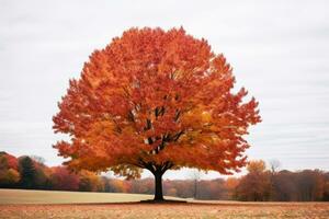 ein einsam Baum im das Mitte von ein Feld generativ ai foto