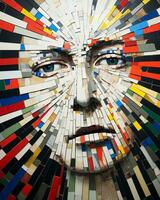 ein Mosaik Porträt von ein Frauen Gesicht generativ ai foto