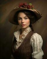 ein Porträt von ein Frau im ein Hut generativ ai foto