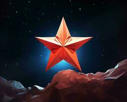 ein rot Star auf oben von ein Berg im das Nacht Himmel generativ ai foto