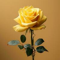 ein Single Gelb Rose auf ein braun Hintergrund generativ ai foto