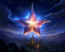 ein Star im das Himmel mit ein Schloss im das Hintergrund generativ ai foto