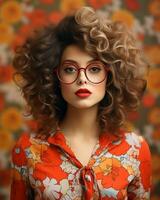 ein Frau mit Brille und lockig Haar generativ ai foto