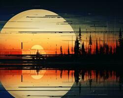 ein abstrakt Gemälde von ein Sonnenuntergang mit Bäume im das Hintergrund generativ ai foto