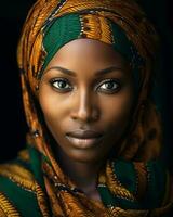 ein afrikanisch Frau im ein traditionell Kopftuch generativ ai foto