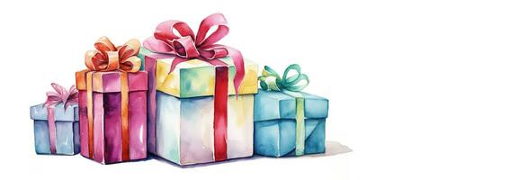 Illustration von bunt Geschenk Box auf Weiß Hintergrund foto