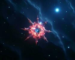 ein Außerirdischer Star im Raum mit Blau und rot Beleuchtung generativ ai foto