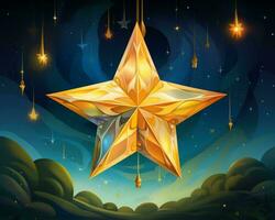 ein Illustration von ein golden Star im das Nacht Himmel generativ ai foto