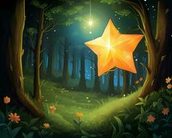 ein Illustration von ein Star im ein Wald beim Nacht generativ ai foto