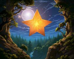 ein Illustration von ein Star im das Wald beim Nacht generativ ai foto