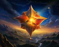 ein Illustration von ein Star im das Himmel mit Berge im das Hintergrund generativ ai foto