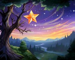 ein Illustration von ein Baum mit ein Star im das Himmel generativ ai foto