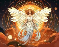 ein Illustration von ein Engel mit Flügel im das Himmel generativ ai foto