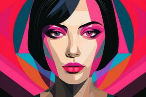 ein Illustration von ein Frauen Gesicht mit hell Farben generativ ai foto