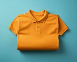 ein Orange Polo Hemd auf ein Blau Hintergrund generativ ai foto