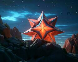 ein Orange Star auf oben von etwas Felsen im das Nacht Himmel generativ ai foto