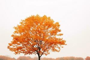 ein Orange Baum steht allein im das Mitte von ein Feld generativ ai foto