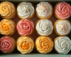 das Cupcakes sind im ein Box generativ ai foto