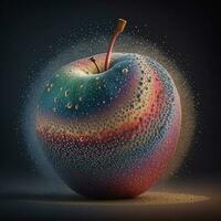 hell farbig Apfel mit Sträusel von Pulver auf ein dunkel Hintergrund. generativ ai. foto