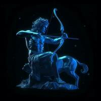 arafiert Statue von ein Mann mit ein Bogen und ein Pferd. generativ ai. foto