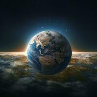 arafiert Aussicht von das Erde mit ein hell Sonne Rahmen im das Hintergrund. generativ ai. foto