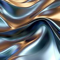 abstrakt fotografieren von ein metallisch Welle mit ein Blau und Gold Hintergrund. generativ ai. foto