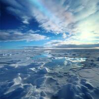 Dort ist ein Regenbogen im das Himmel Über ein gefroren See. generativ ai. foto