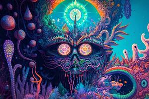hell farbig psychedelisch Kunstwerk von ein psychedelisch Kreatur im ein Meer. generativ ai. foto