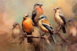 Tier Vögel Impressionismus Gerstenkorn, generativ ai. foto