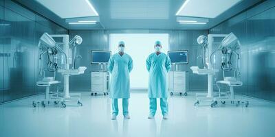 medizinisch Arzt äh Team, der Chirurg und Anästhesist auf medizinisch Krankenhaus Zimmer Hintergrund ,generativ ai. foto