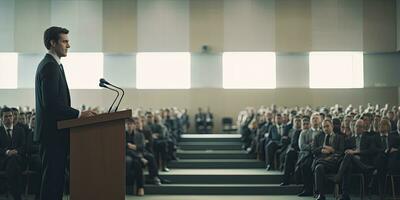 Lautsprecher Männer beim Geschäft Konferenz und Präsentation , generativ ai. foto