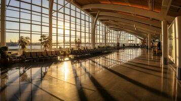 Flughafen Terminal, modern Flughafen Terminal. generativ ai foto