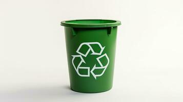 ein Grün recyceln Behälter mit recyceln Symbol isoliert auf Weiß Hintergrund. generativ ai foto