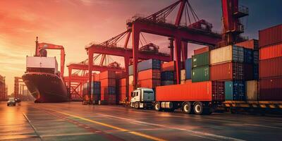 global Geschäft von Container Ladung Fracht Zug zum Geschäft Logistik ,generativ ai . foto