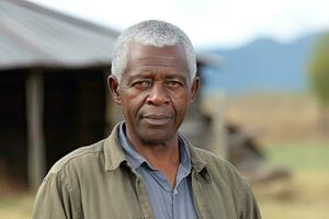 afrikanisch Mann im 60er, kurz grau Haar, Landschaft ,generativ ai foto