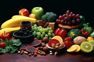 gesund Essen enthält Grün und rot frisch Säfte oder Smoothies ,gesund Lebensstil Konzept, generativ ai. foto