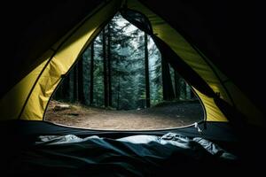 Camping Zelt Wald. generieren ai foto